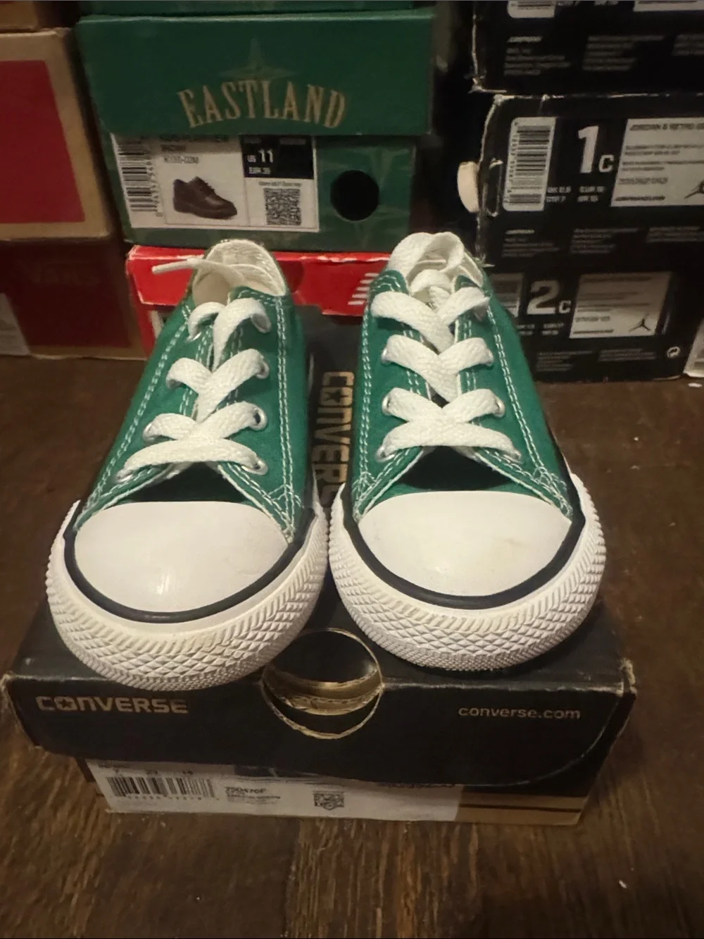 Converse Kids Low Top Canvas Sneakers in Teal Green and White